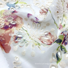 Tecido bordado de chiffon com estampa floral 100% poliéster tecido leve para blusas femininas